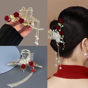 Metal Butterfly Hair Claw Clips for Thick Hair, 2Pcs Large Rose Hair Accessories